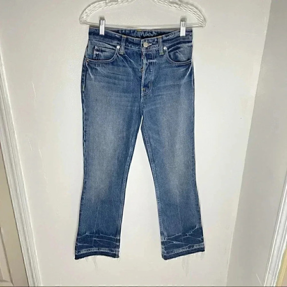 NWT Helmut Lang Tacked Crop Flare Jeans Light Blue Size 28 Denim Boot Cut - Picture 2 of 7